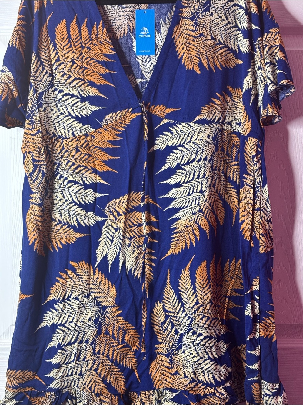 Cupshe Swaying Palms Beach Navy Cover Up Dress NWT Tropical Print